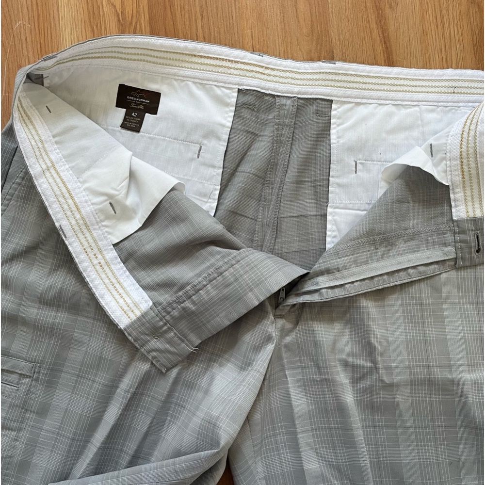 Greg Norman for Tasso Ella Mens Plaid Cargo Rapidry Golf Shorts Silver Sz 42